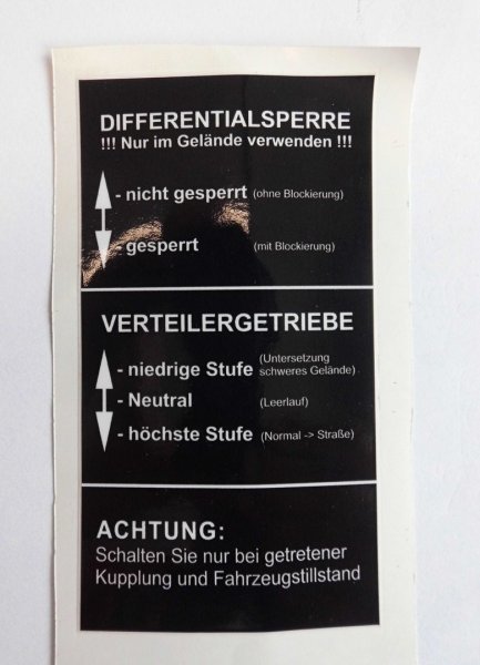 Aufkleber für Verteilergetriebe